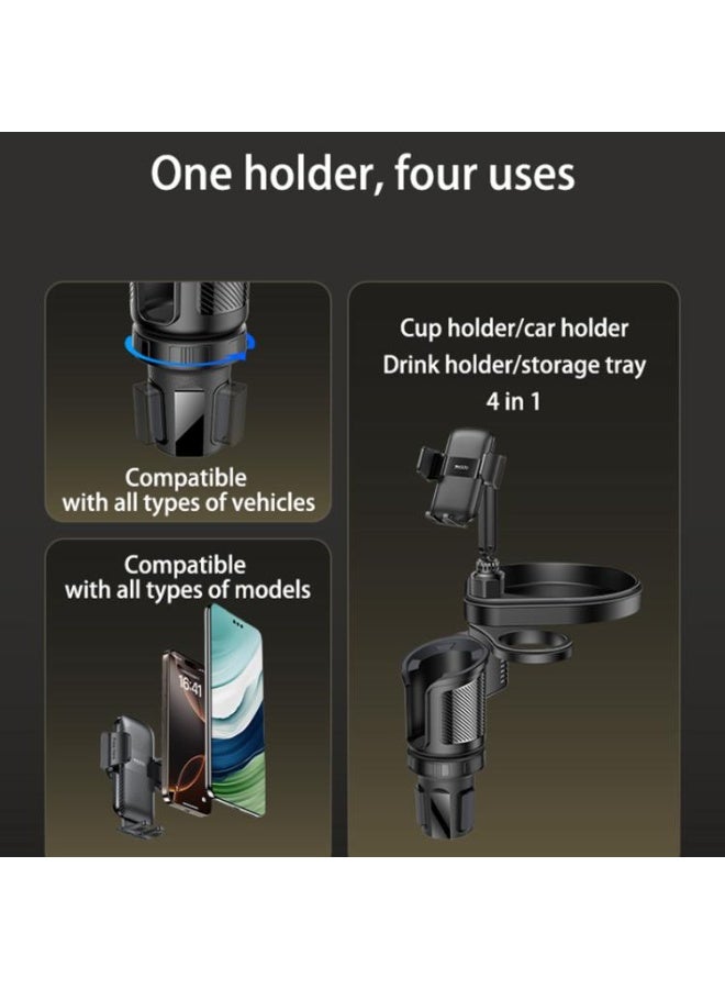 Yesido C274 Car Cup Holder, 4-in-1 Organizer with Phone Holder and Food Tray, Adjustable Base - Black - Image 3