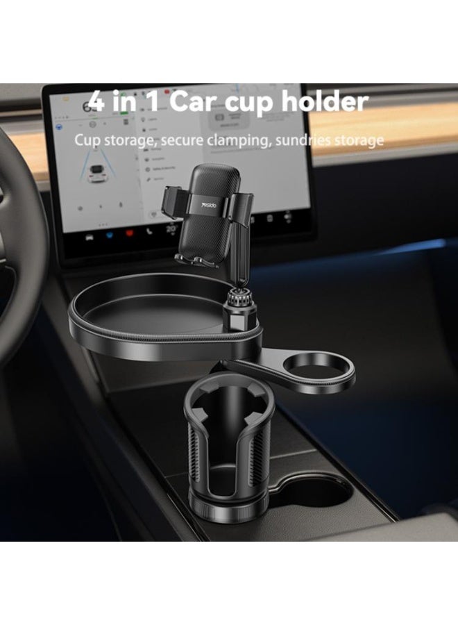 Yesido C274 Car Cup Holder, 4-in-1 Organizer with Phone Holder and Food Tray, Adjustable Base - Black - Image 2