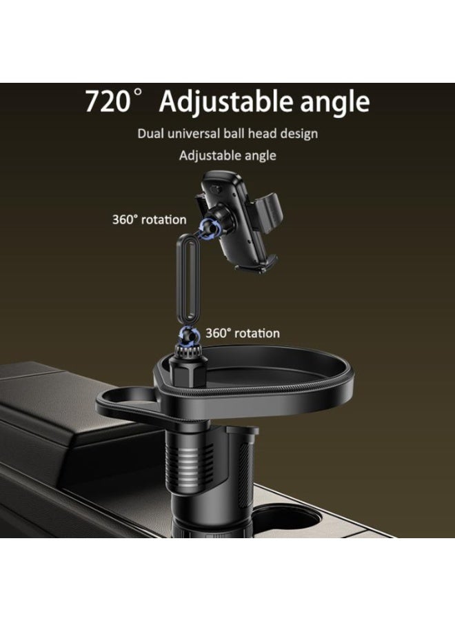 Yesido C274 Car Cup Holder, 4-in-1 Organizer with Phone Holder and Food Tray, Adjustable Base - Black - Image 5