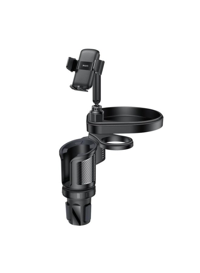 Yesido C274 Car Cup Holder, 4-in-1 Organizer with Phone Holder and Food Tray, Adjustable Base - Black - Image 1