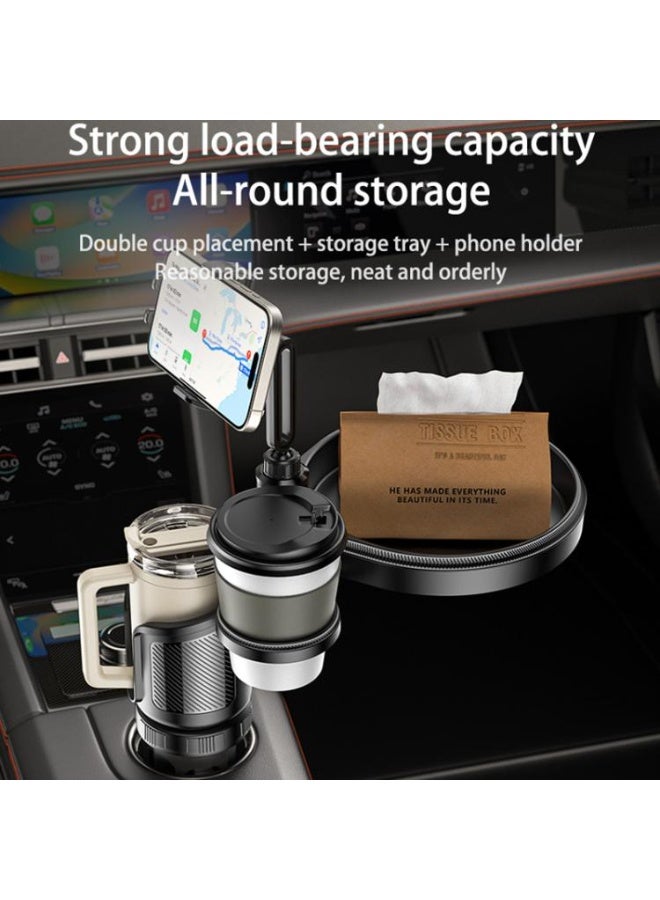 Yesido C274 Car Cup Holder, 4-in-1 Organizer with Phone Holder and Food Tray, Adjustable Base - Black - Image 4