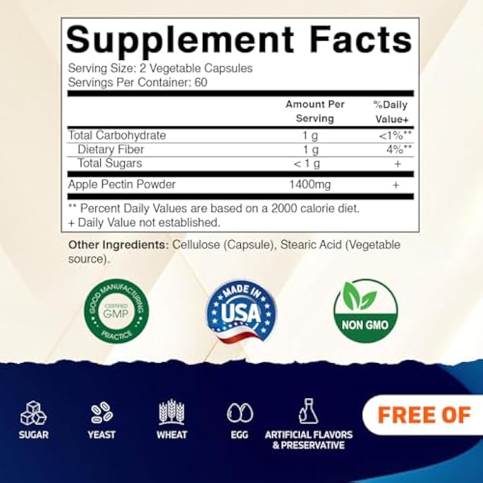 Vitamatic Apple Pectin 700mg – 120 Vegetarian Capsules per Bottle Natural Dietary Fiber Supplement – Supports Digestive Health & Regularity* - Image 2