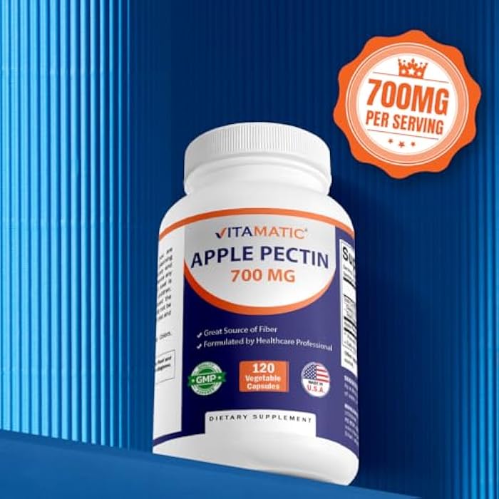 Vitamatic Apple Pectin 700mg – 120 Vegetarian Capsules per Bottle Natural Dietary Fiber Supplement – Supports Digestive Health & Regularity* - Image 5