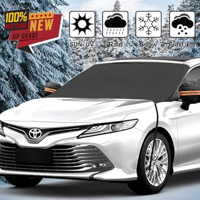 rayihni Windshield Cover for Cars, Trucks, Vans - 86x50 Inch Waterproof All Weather Winter Snow Frost Ice Sun Shade Cover with Side Mirror Covers, Automotive Exterior Accessories - Image 1