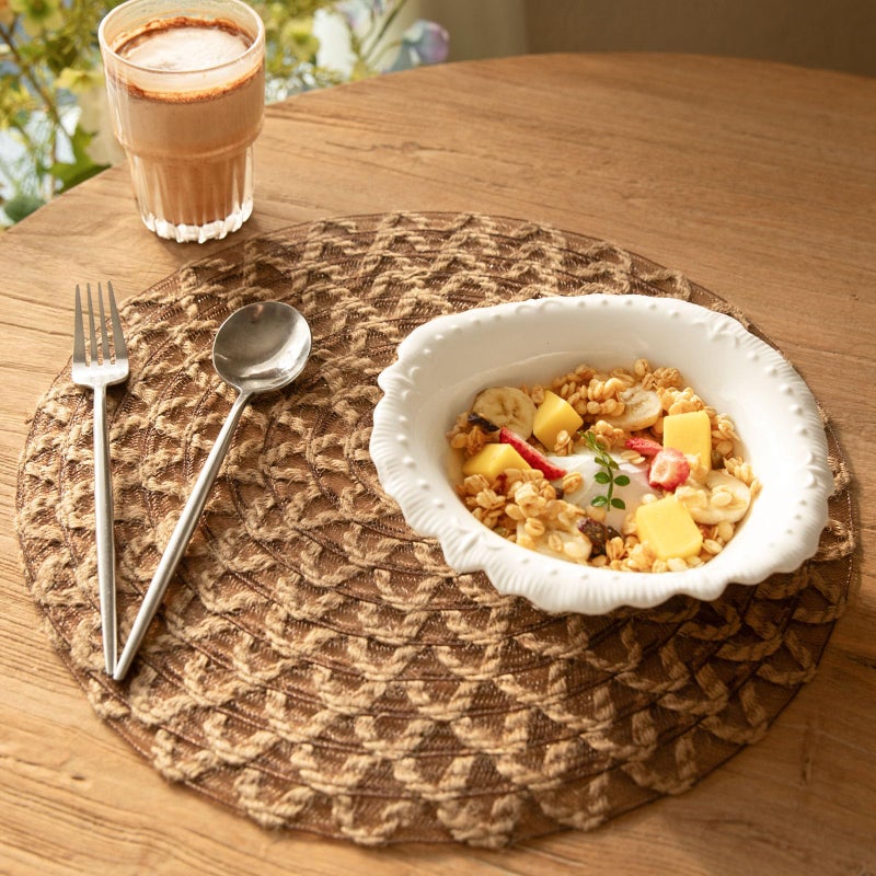 Noctiflorous Round Burlap Placemats Set of 6 Jute Rustic Place Mats for Dining Table Heat Resistant Natural Farmhouse Table Mats Decor (Jute Mesh, 6) - Image 5