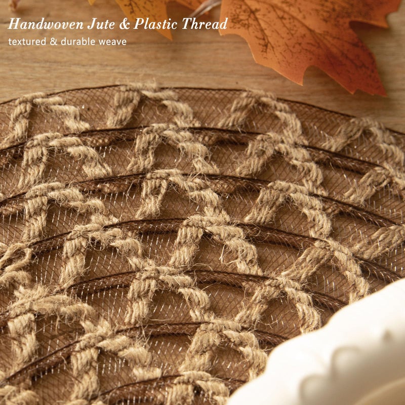 Noctiflorous Round Burlap Placemats Set of 6 Jute Rustic Place Mats for Dining Table Heat Resistant Natural Farmhouse Table Mats Decor (Jute Mesh, 6) - Image 4