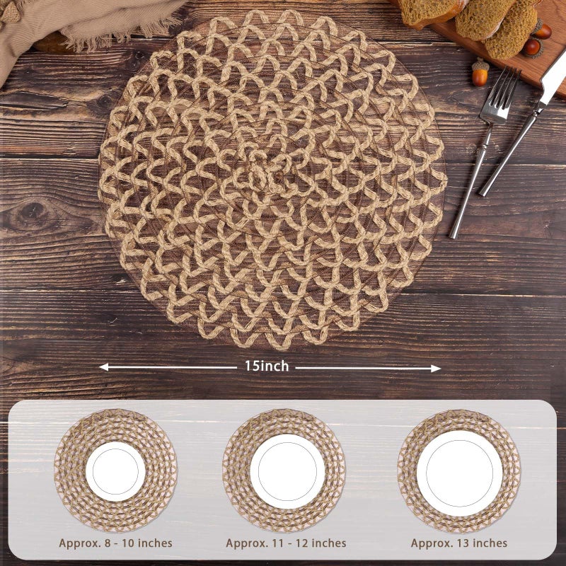 Noctiflorous Round Burlap Placemats Set of 6 Jute Rustic Place Mats for Dining Table Heat Resistant Natural Farmhouse Table Mats Decor (Jute Mesh, 6) - Image 2