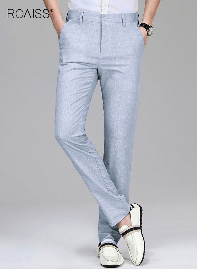 roaiss Men's Trousers Men Suit Pants Mens Thin Linen Dress Pants Male Straight Business Office Trousers Man Formal Straight-Leg Fit Pants with Tapered Ankles and Pockets for Men - Image 1