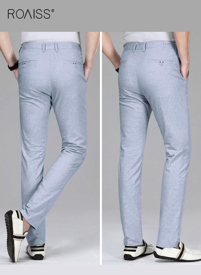 roaiss Men's Trousers Men Suit Pants Mens Thin Linen Dress Pants Male Straight Business Office Trousers Man Formal Straight-Leg Fit Pants with Tapered Ankles and Pockets for Men - Image 3