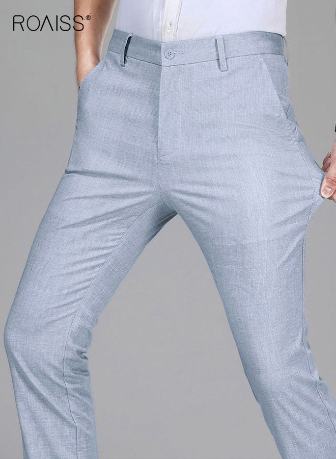 roaiss Men's Trousers Men Suit Pants Mens Thin Linen Dress Pants Male Straight Business Office Trousers Man Formal Straight-Leg Fit Pants with Tapered Ankles and Pockets for Men - Image 2