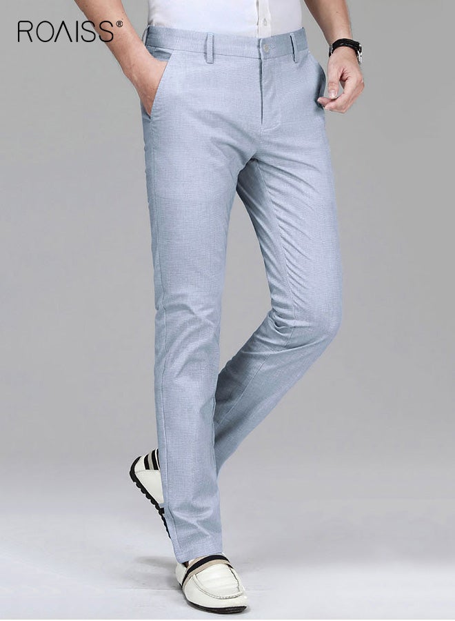 roaiss Men's Trousers Men Suit Pants Mens Thin Linen Dress Pants Male Straight Business Office Trousers Man Formal Straight-Leg Fit Pants with Tapered Ankles and Pockets for Men - Image 5