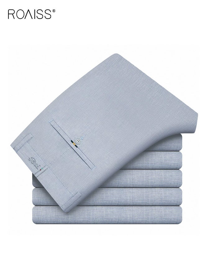 roaiss Men's Trousers Men Suit Pants Mens Thin Linen Dress Pants Male Straight Business Office Trousers Man Formal Straight-Leg Fit Pants with Tapered Ankles and Pockets for Men - Image 4