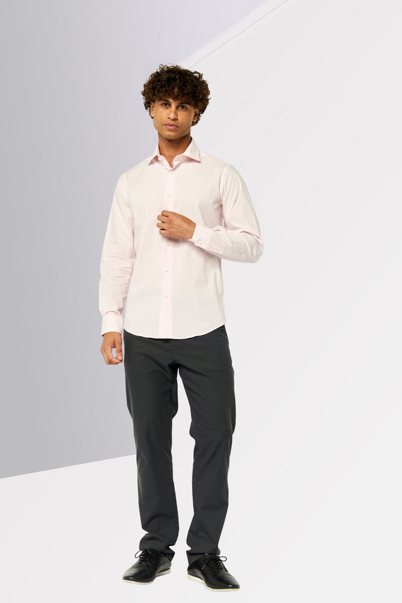 Cavalli Class Men Comfort Fit Plain Long Sleeves Dress Shirt, Light Pink - Image 2