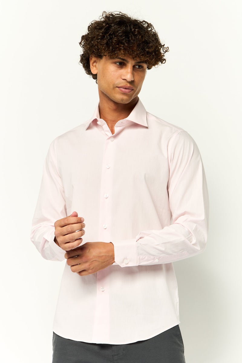 Cavalli Class Men Comfort Fit Plain Long Sleeves Dress Shirt, Light Pink - Image 1