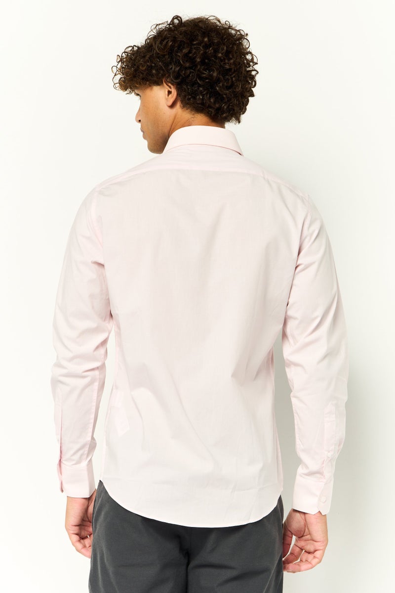 Cavalli Class Men Comfort Fit Plain Long Sleeves Dress Shirt, Light Pink - Image 4