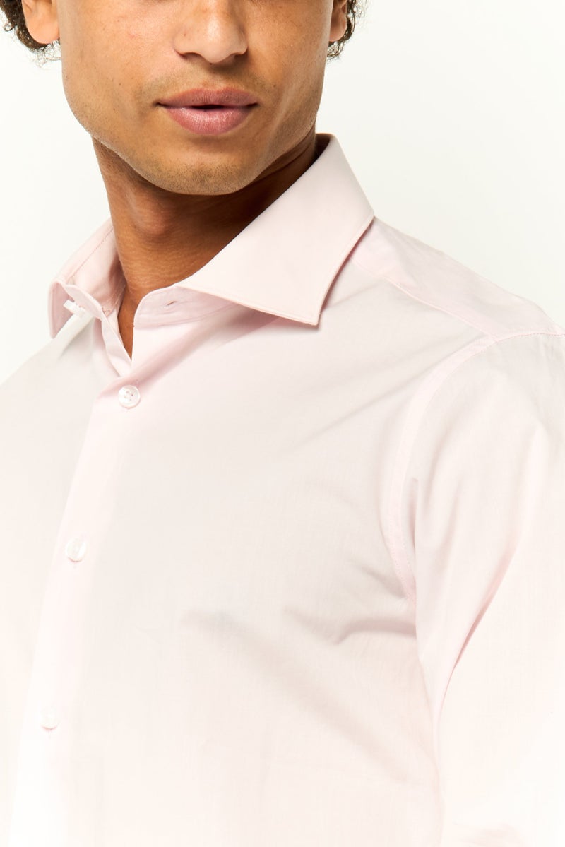 Cavalli Class Men Comfort Fit Plain Long Sleeves Dress Shirt, Light Pink - Image 3