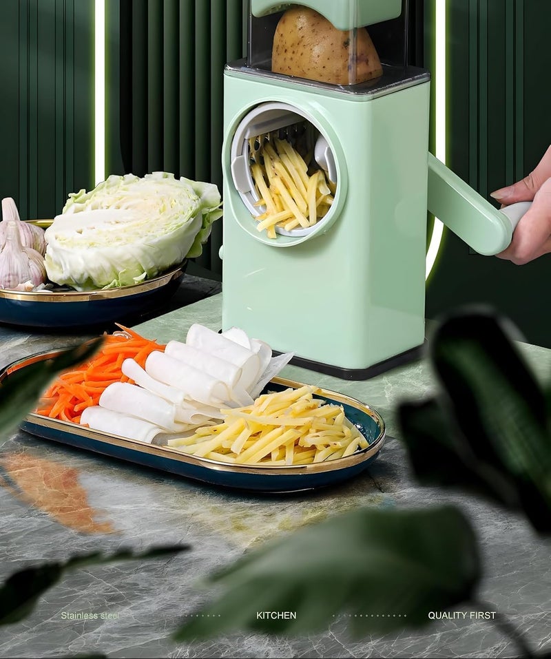 HNO-SALES HNOSALES 4in1 Round Mandoline Slicer Vegetable Cutter Cheese Grater Vegetable Shredder Chopper MultiFunction Green Vegetable Chopper for Fast and Easy Slicing Shredding Grating - Image 3