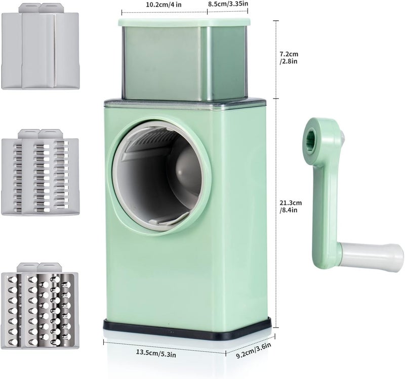 HNO-SALES HNOSALES 4in1 Round Mandoline Slicer Vegetable Cutter Cheese Grater Vegetable Shredder Chopper MultiFunction Green Vegetable Chopper for Fast and Easy Slicing Shredding Grating - Image 2