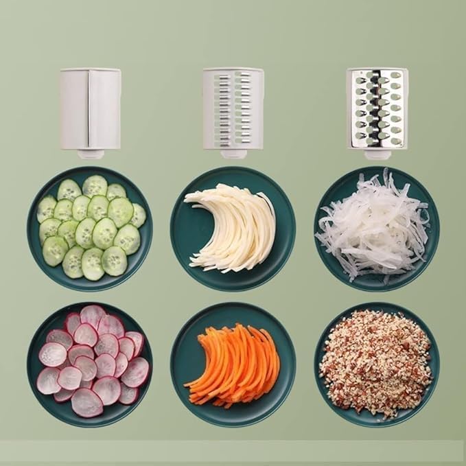 HNO-SALES HNOSALES 4in1 Round Mandoline Slicer Vegetable Cutter Cheese Grater Vegetable Shredder Chopper MultiFunction Green Vegetable Chopper for Fast and Easy Slicing Shredding Grating - Image 5