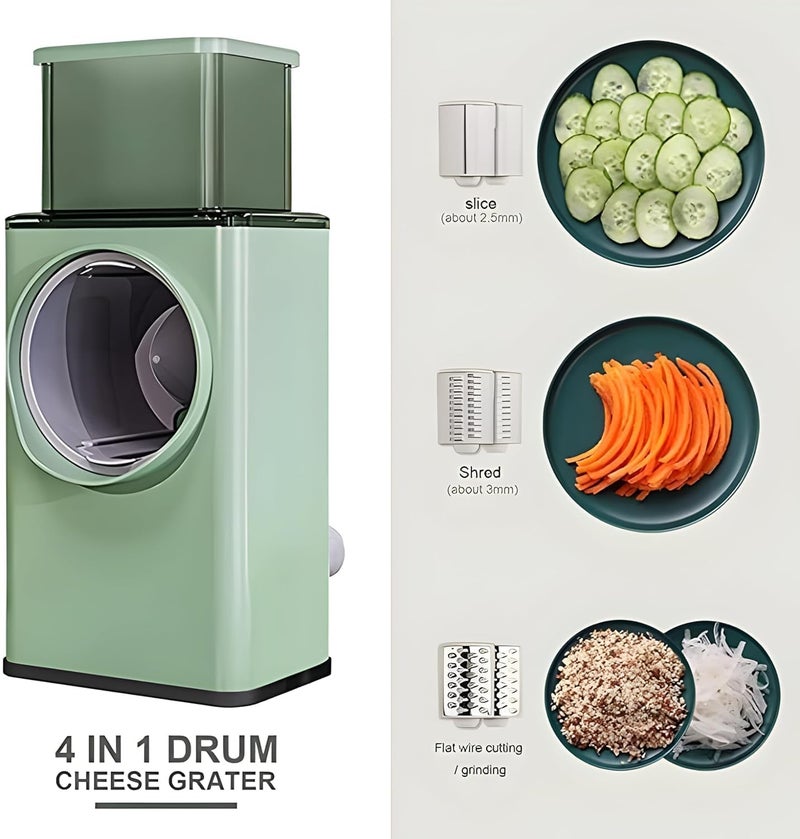 HNO-SALES HNOSALES 4in1 Round Mandoline Slicer Vegetable Cutter Cheese Grater Vegetable Shredder Chopper MultiFunction Green Vegetable Chopper for Fast and Easy Slicing Shredding Grating - Image 4
