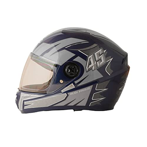 Sage Square ISI Certified ABS Clear Visor, High Standard Safety, Enhanced Design, Extra Comfort, Enhanced Design Proud 45 Full Face Graphic Helmet (Large, Blue Glossy - Silver) - Image 3
