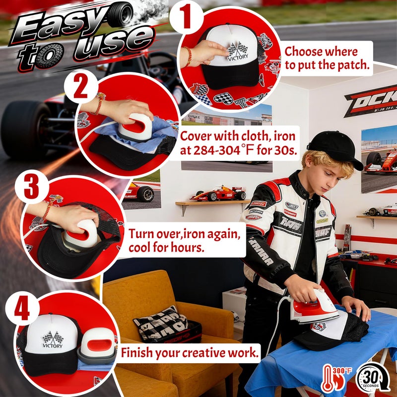 Meneng Iron On Patches for Racing Fans: 36Pcs Race Car Checkered Flag Embroidered Patch - Dynamic Racing Sew On Appliques for DIY Clothing Backpack Jacket Hat - Image 3
