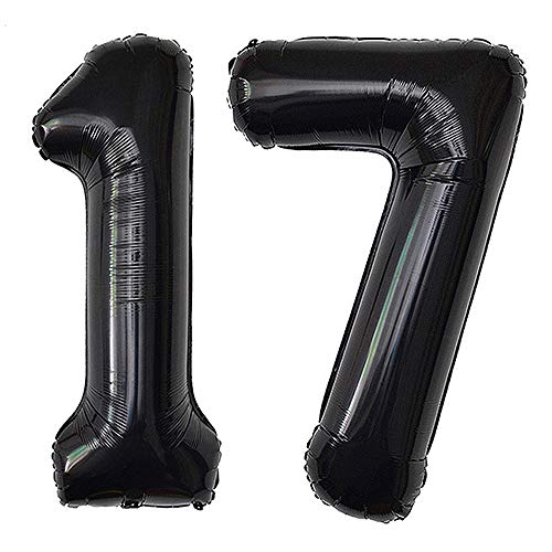 Jonhamwelbor 17 Number Balloons Black Big Giant Jumbo Big Large 17 or 71 Foil Mylar Helium Number Balloons Black 17th 71st 71 Years Old Birthday Party Anniversary Events Decorations for Women Men - Image 1