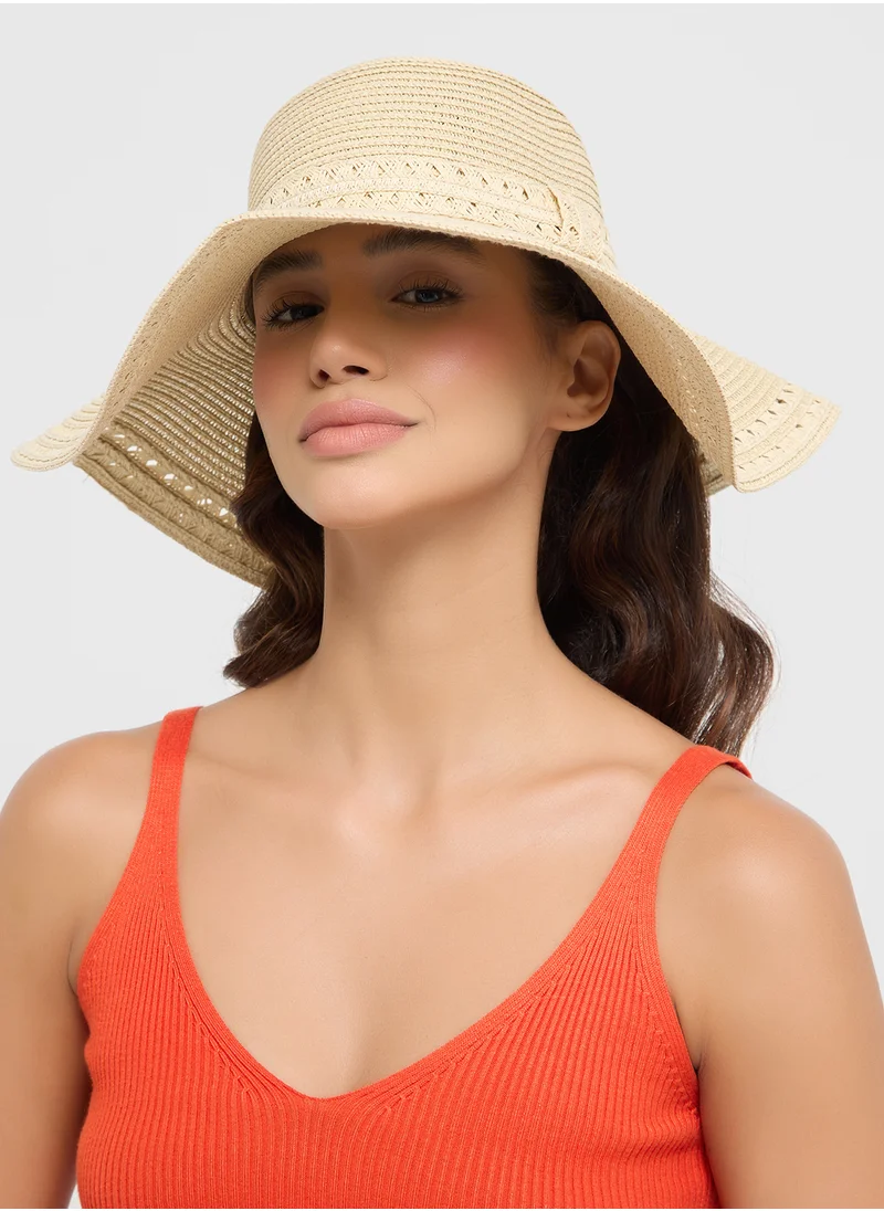 ايلا Crochet Band Wide Brim Straw Hat