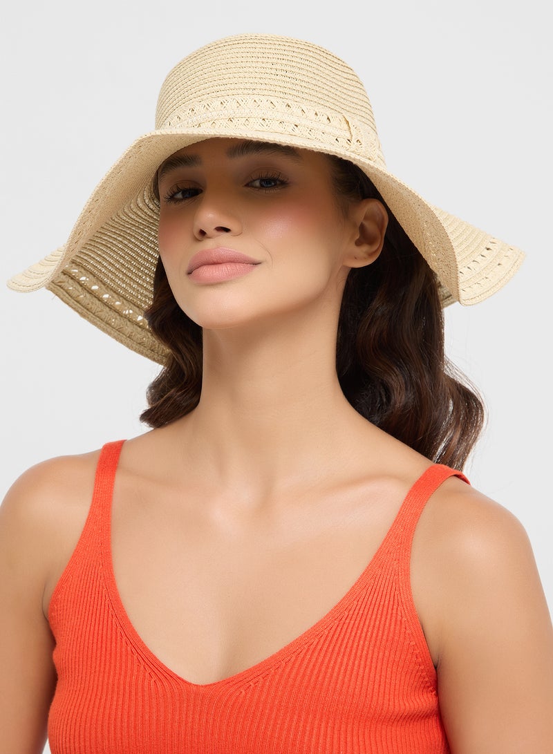 ايلا قبعة قش واسعة بحافة كروشيه - Image 4