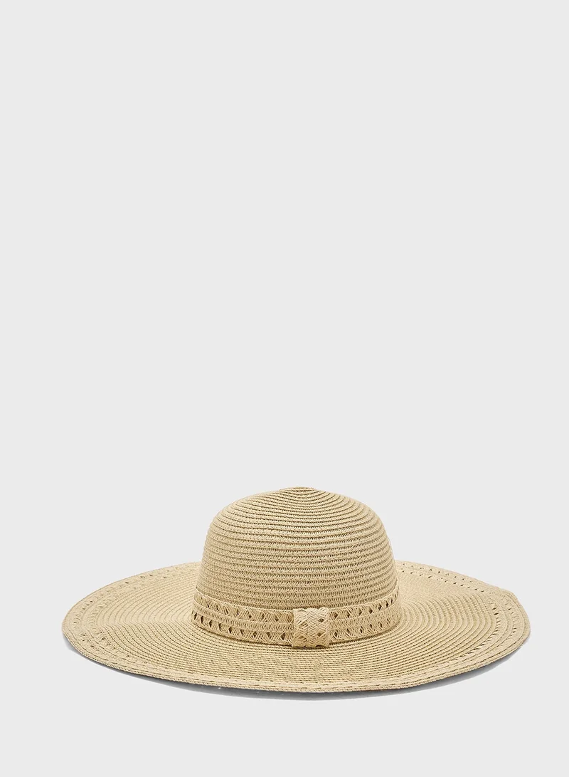 ELLA BEIGE Crochet Band Wide Brim Straw Hat for Women | Best Price UAE