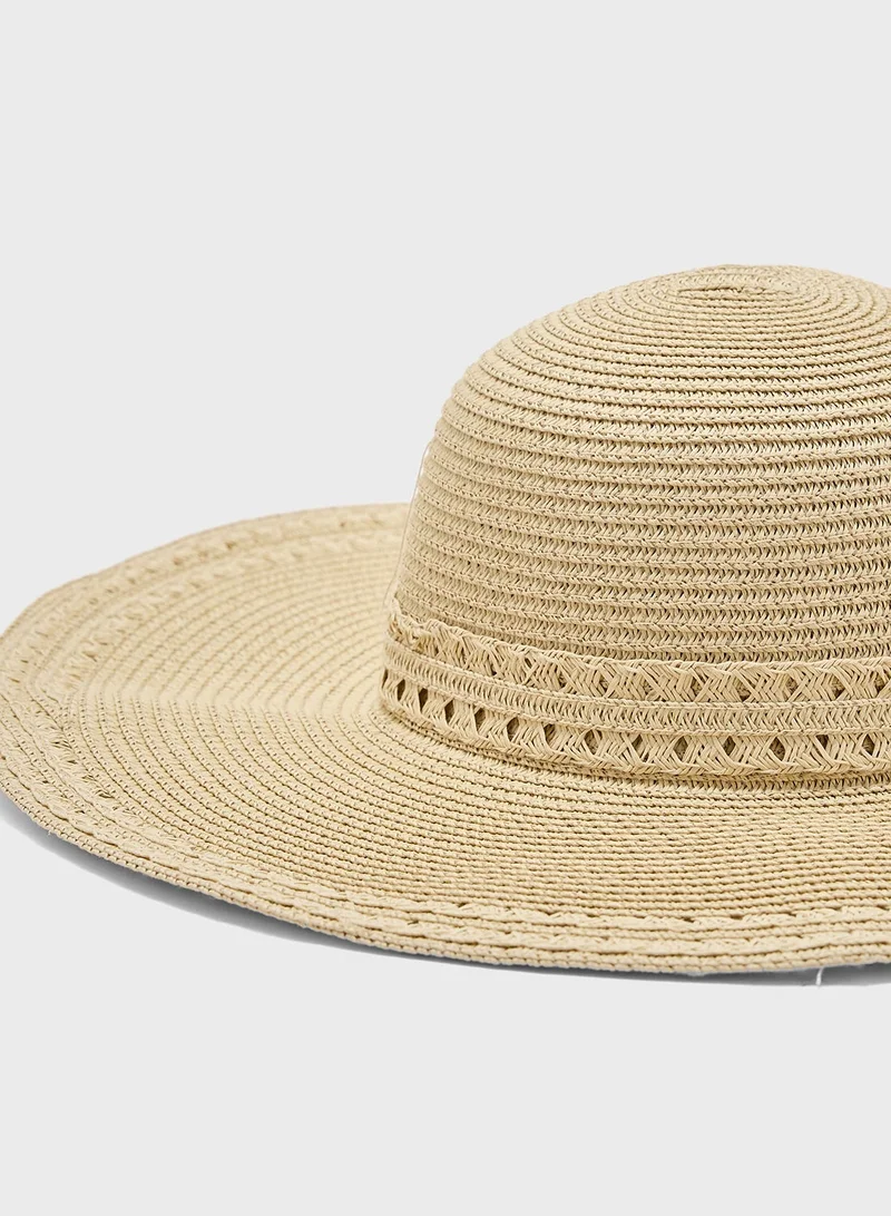 ELLA BEIGE Crochet Band Wide Brim Straw Hat for Women | Best Price UAE