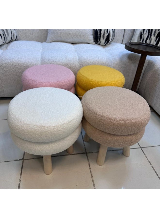PixelsBeanBag Round Bouclé Fabric Ottoman Seat from PixelsBeanBag, with Wooden Legs, for the Living Room and Bedroom, Yellow - Image 4