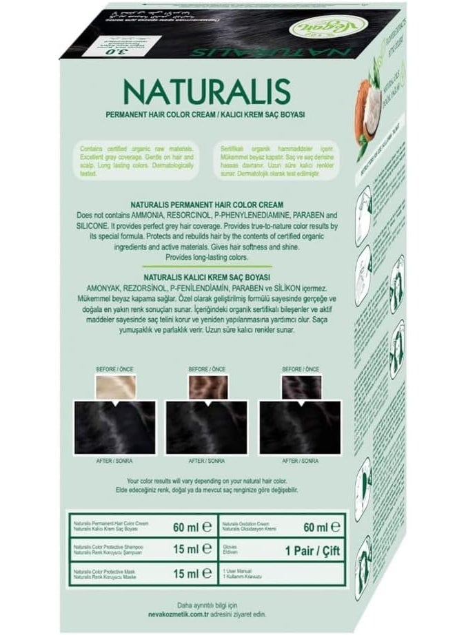 NEVA Naturalis Hair Dye Set Vegan,100% Gray Coverage Organic GMO-Free Intense Dark Brown 3.0 - Image 3