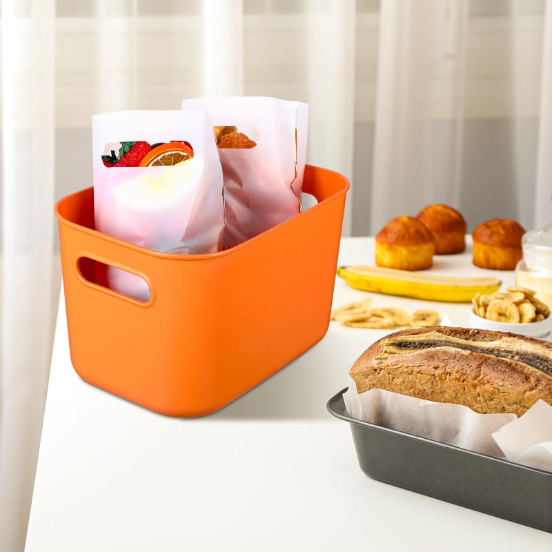 Hoolerry 8 Pieces Colorful Storage Bins with Lid, Plastic Storage Basket Organizing Container Stackable Box with Handle for Shelves Desktop Playroom Office(10.2 x 7 x 6.3 Inch,Orange) - Image 4