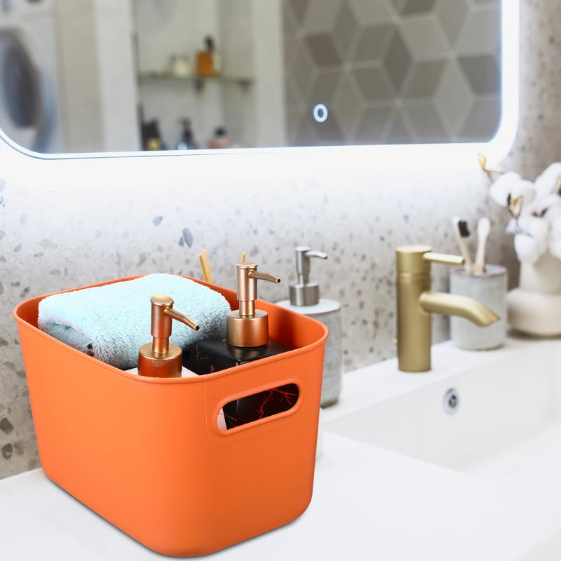 Hoolerry 8 Pieces Colorful Storage Bins with Lid, Plastic Storage Basket Organizing Container Stackable Box with Handle for Shelves Desktop Playroom Office(10.2 x 7 x 6.3 Inch,Orange) - Image 5