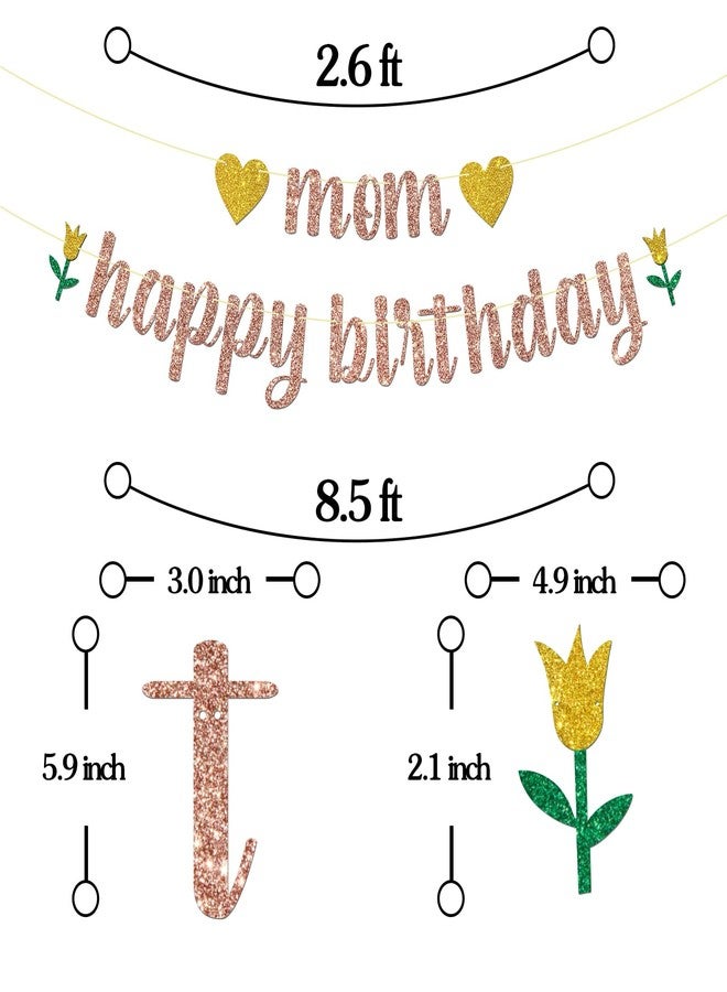 Maicaiffe Rose Gold Glitter Mom Happy Birthday Banner - Mother's Birthday Party Decorations - Mommy Women's Bday Party Supplies - Image 2