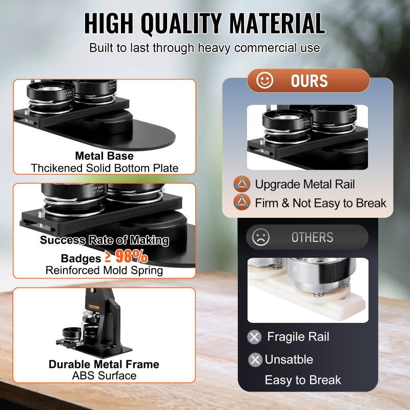 VEVOR Button Maker Machine, Multiple Sizes 1+2.25 Inch Badge Punch Press Kit, Children DIY Gifts Pin Maker, Button Making Supplies with 500pcs Button Parts & Circle Cutter & Magic Book - Image 5