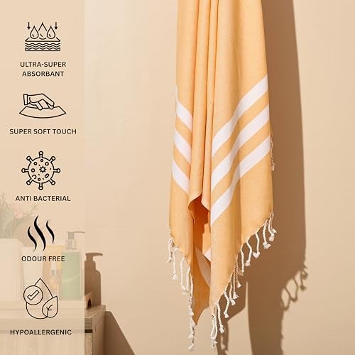 PATVY Bamboo Cotton Bath Towels | Ultra Soft Quick Dry Towels for Men & Women | Large Size 75x150 cm | Lightweight Towel Set (Pack of 3, Maroon - Yellow - Green) - Image 4