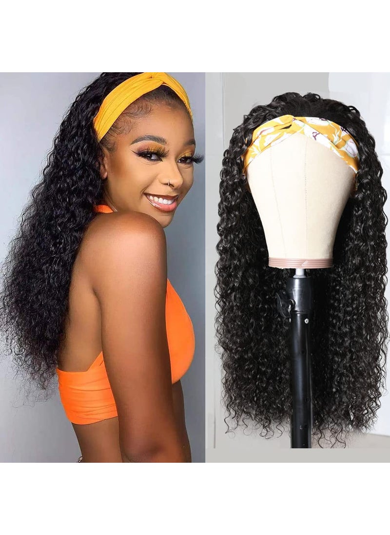 Miss Lee - Curly Headband Wig Human Hair None Lace Front Curly Wigs for Black Women Human Hair Glueless 100 Brazilian Virgin Hair Machine Made Head Band Wig 150 Density 20 Inch - Image 1
