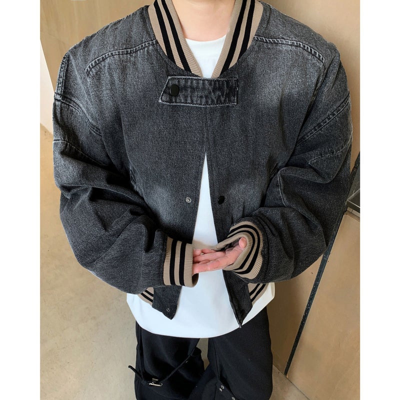 American Vintage Loose Washed Denim Coat Short Baseball Suit Jacket Casual All-Match Jacket Top - Image 5