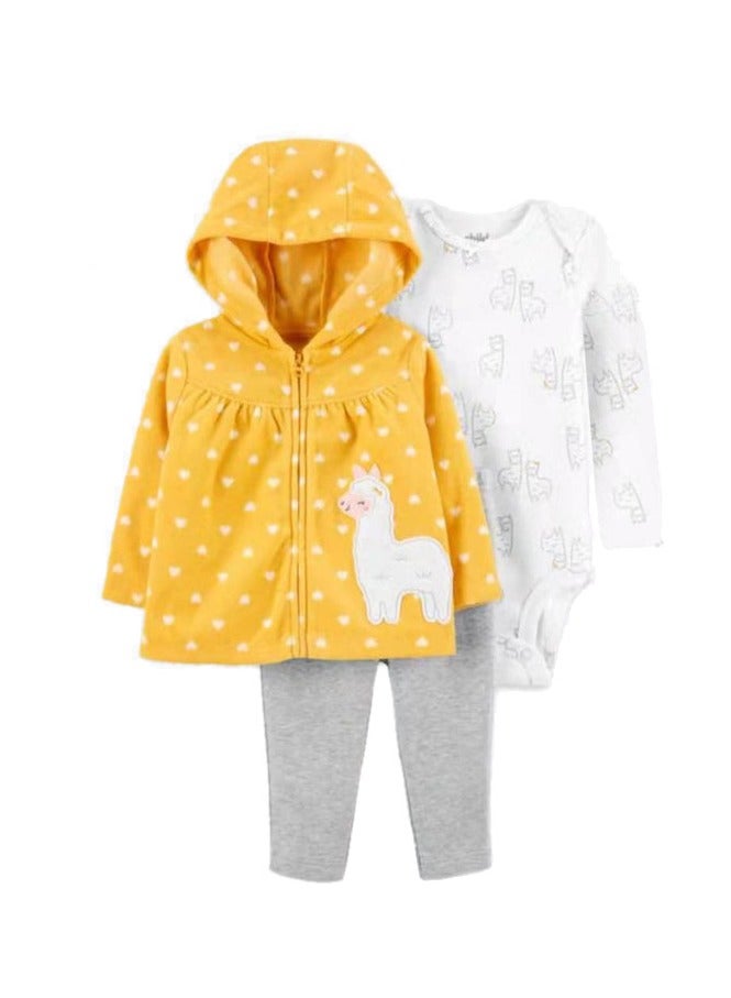 RedMapleTEK Boys And Girls Baby Sweatshirt Jacket Hooded Coat Long-Sleeved Jumpsuit Baby Three-Piece Set  - Image 1