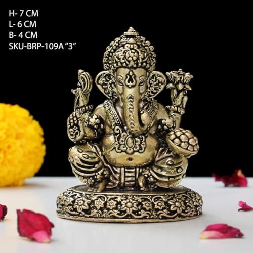 INDICAST Brass Ganesha Idol for Good Luck & Worship | 3" Ganpati Hindu God Statue Figurine Perfect for Decoration Puja & Gifting Purpose Sculpture (Weight_150gm) - Image 2