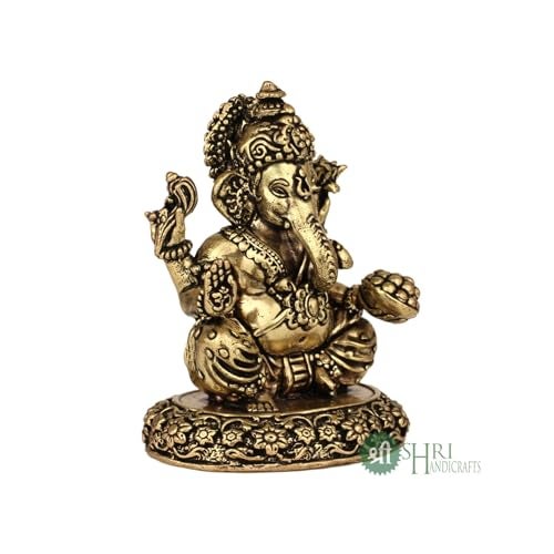 INDICAST Brass Ganesha Idol for Good Luck & Worship | 3" Ganpati Hindu God Statue Figurine Perfect for Decoration Puja & Gifting Purpose Sculpture (Weight_150gm) - Image 5