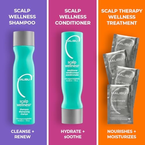 Malibu C Scalp Wellness Collection - Soothing Shampoo and Conditioner Hair Care Set for Dry Scalp - Formulated with Vitamin C Antioxidant Complex - Travel Size Scalp Remedy Packets Included (33.8 oz) - Image 4
