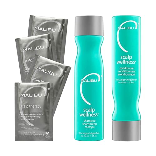 Malibu C Scalp Wellness Collection - Soothing Shampoo and Conditioner Hair Care Set for Dry Scalp - Formulated with Vitamin C Antioxidant Complex - Travel Size Scalp Remedy Packets Included (33.8 oz) - Image 1