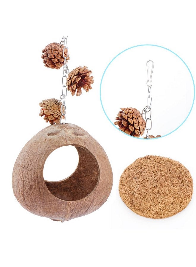 VTurboWay VTurboWay Natural Coconut Shell Bird Nest with Coconut Fiber Mat Breeding Nesting Anti-Pecking Bite for Small Bird Parrot Cockatiel Conure Lovebird Canary Finch  - Image 3