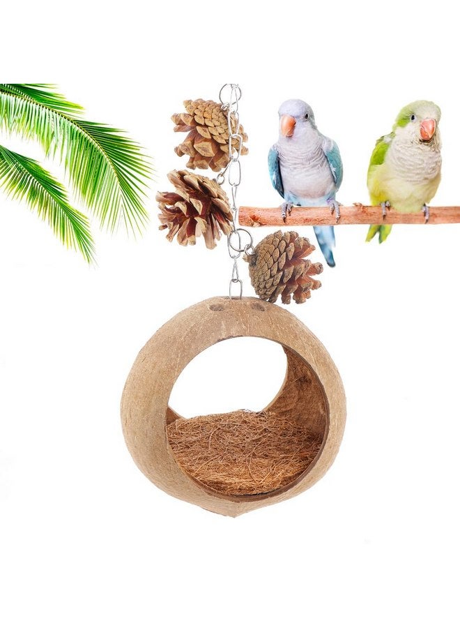 VTurboWay VTurboWay Natural Coconut Shell Bird Nest with Coconut Fiber Mat Breeding Nesting Anti-Pecking Bite for Small Bird Parrot Cockatiel Conure Lovebird Canary Finch  - Image 1