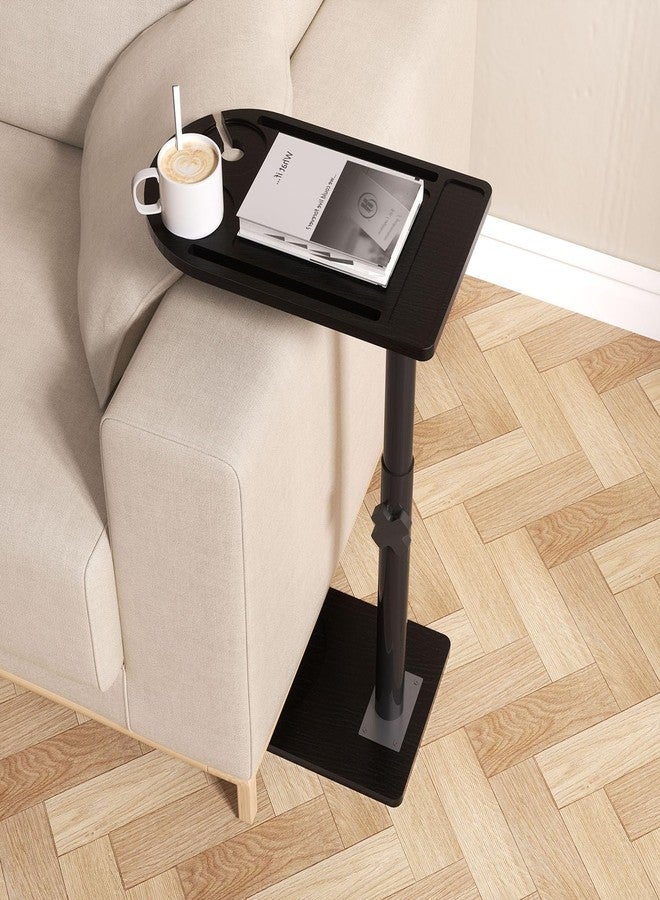 YUHFERA 360° Rotatable Sofa Tray Table for Couch Arm - Height Adjustable End Table for Bed or Chair with Phone & Tablet Slots, TV Tray Table, Side Table Tray for Small Spaces（Black,Arc） - Image 3