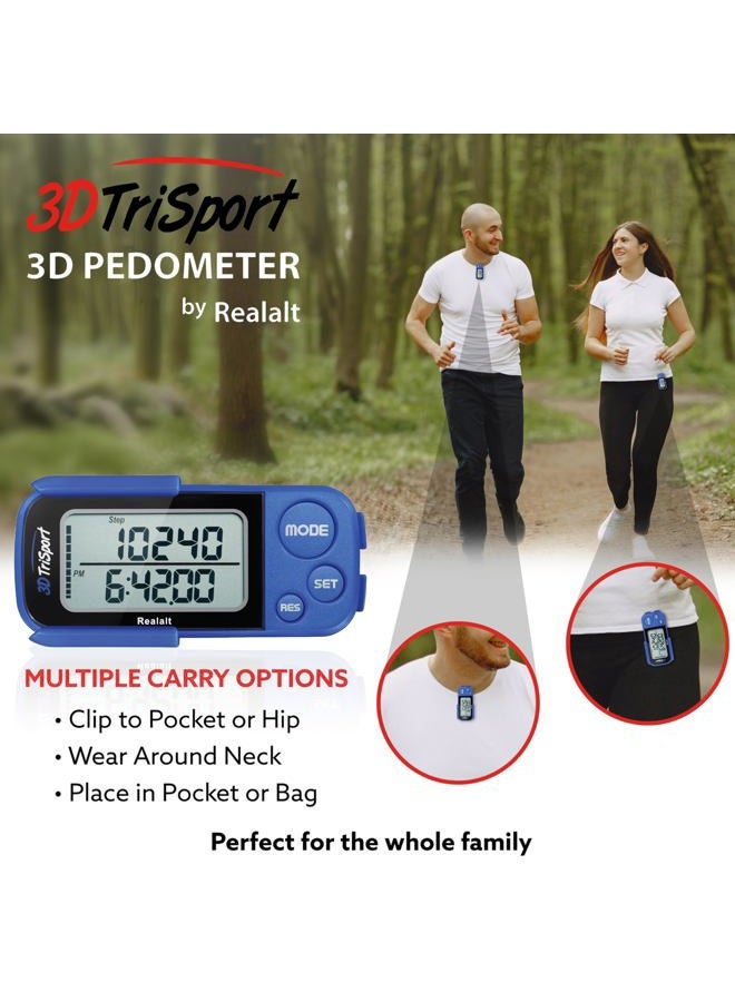 Realalt 3DTriSport Walking 3D Pedometer with Clip & Strap, eBook Included 30 Days Memory Accurate Step Counter, Walking Distance Miles/Km, Calorie Counter, Daily Exercise Time Monitor- Blue - Image 5