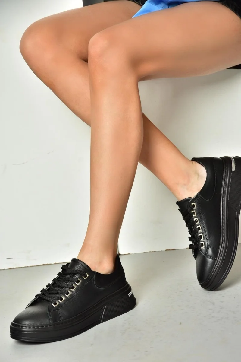 فوكس شوز P555020003 Black Leather Women's Sports Shoes Sneakers